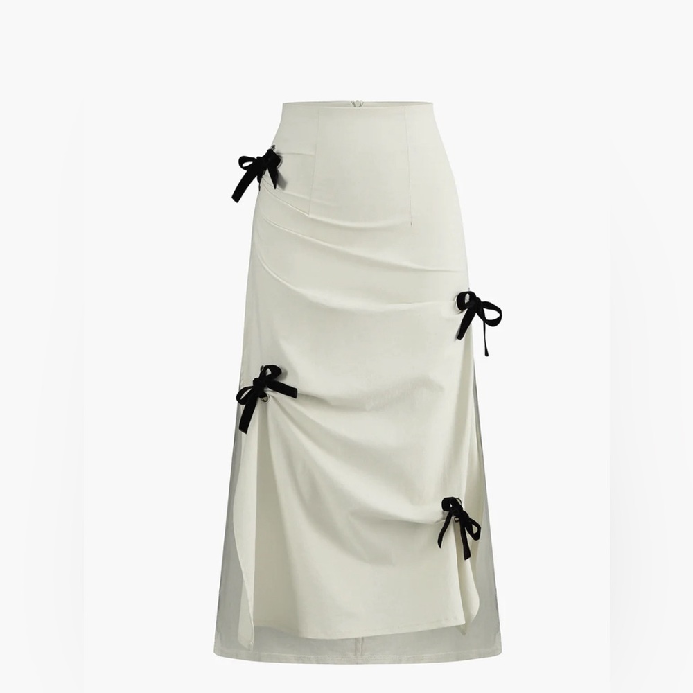 Cotton & Linen Bow Decor Split Midi Skirt size M new with tags